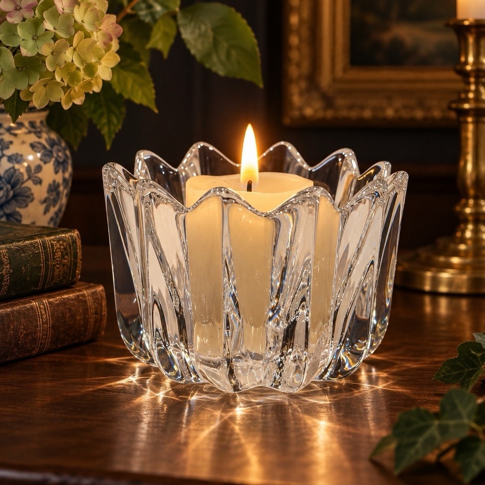 Orrefors Fleur Crystal Candle Holder Jan Johansson Sweden Signed Vintage